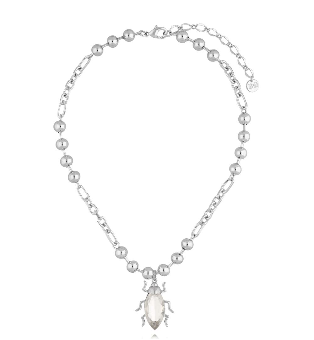 Naszyjnik w kolorze srebra z zawieszką-żuczkiem NMI0234