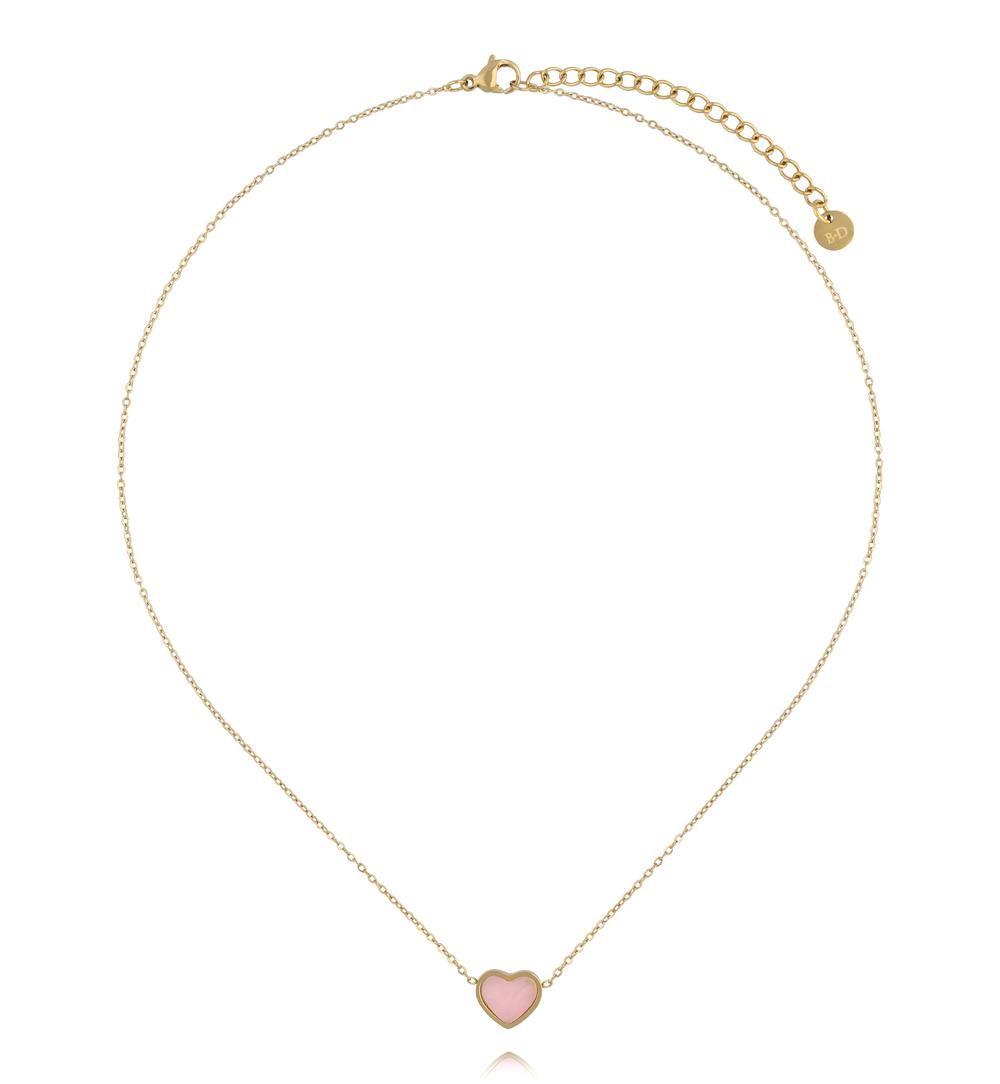 Naszyjnik z sercem z kwarcu różowego NSA1535