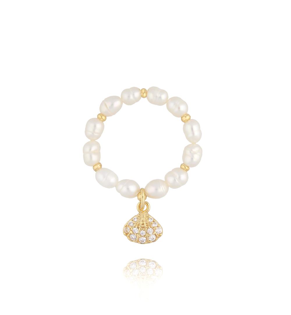 Pierścionek elastyczny z perełek hodowlanych z muszelką PPE0122