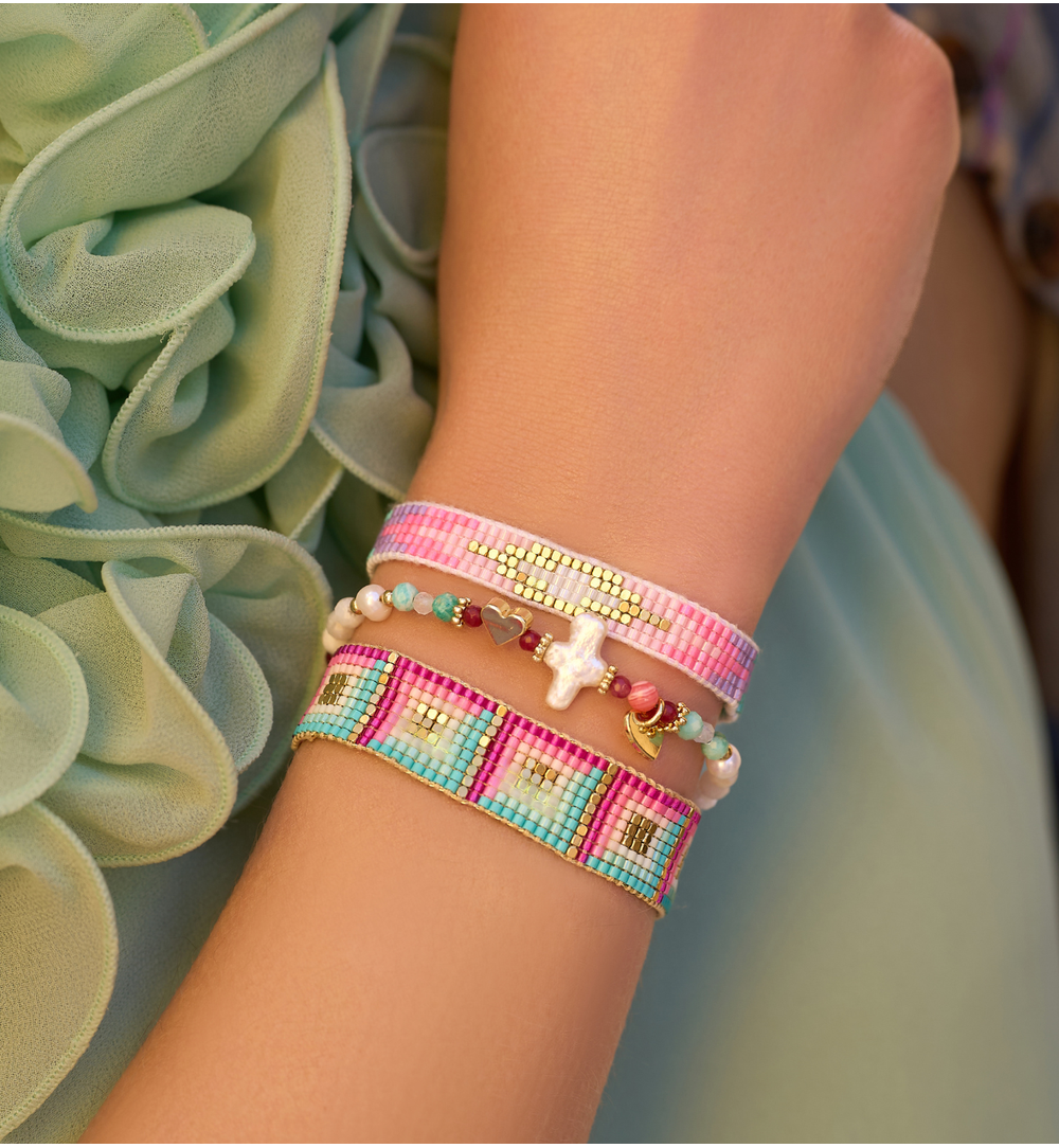 Bransoletka różowo turkusowa z koralikami Miyuki Eternal BSC1847