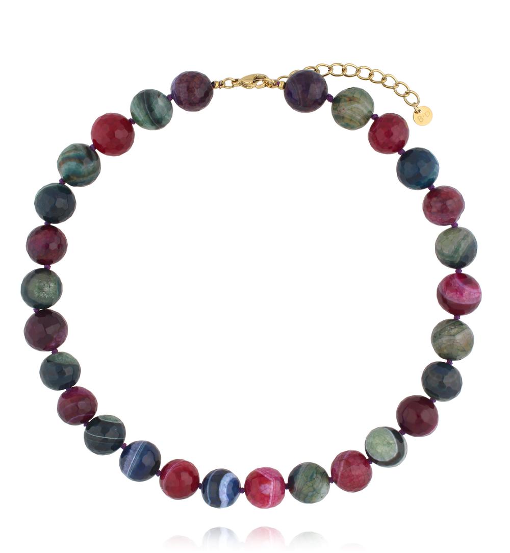 Naszyjnik z agatami fuksjowo zielony NPA1530