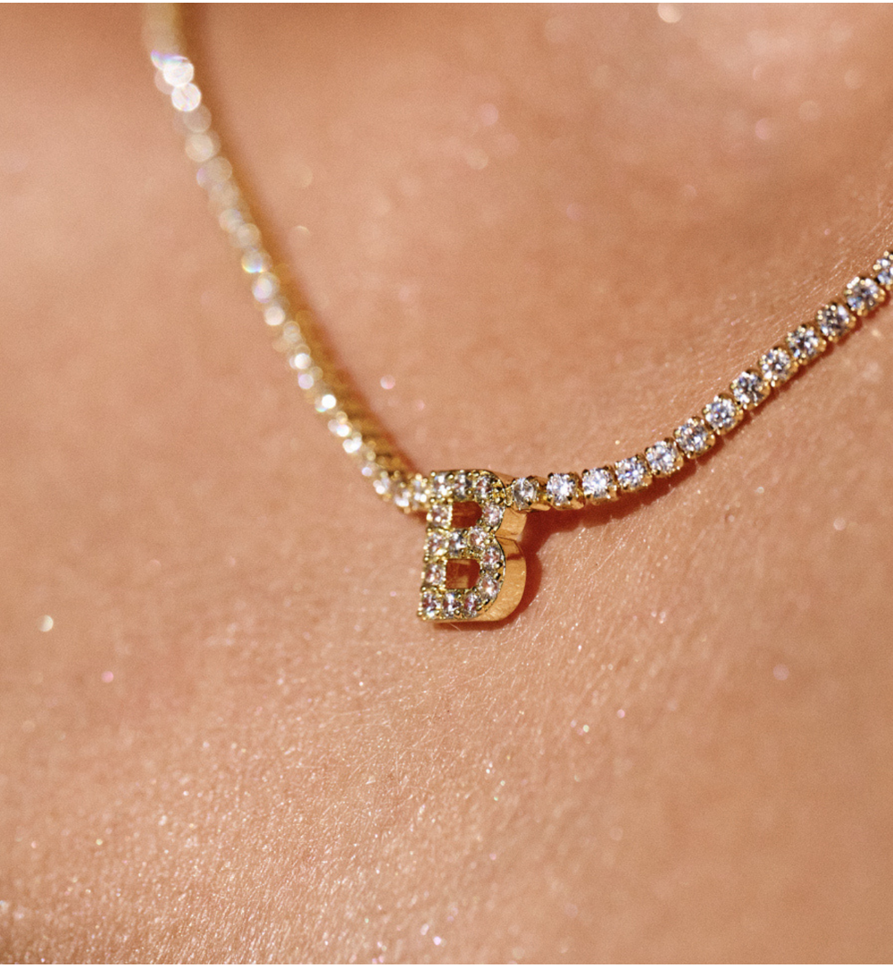 Naszyjnik typu tennis z literką B złoty NS0383