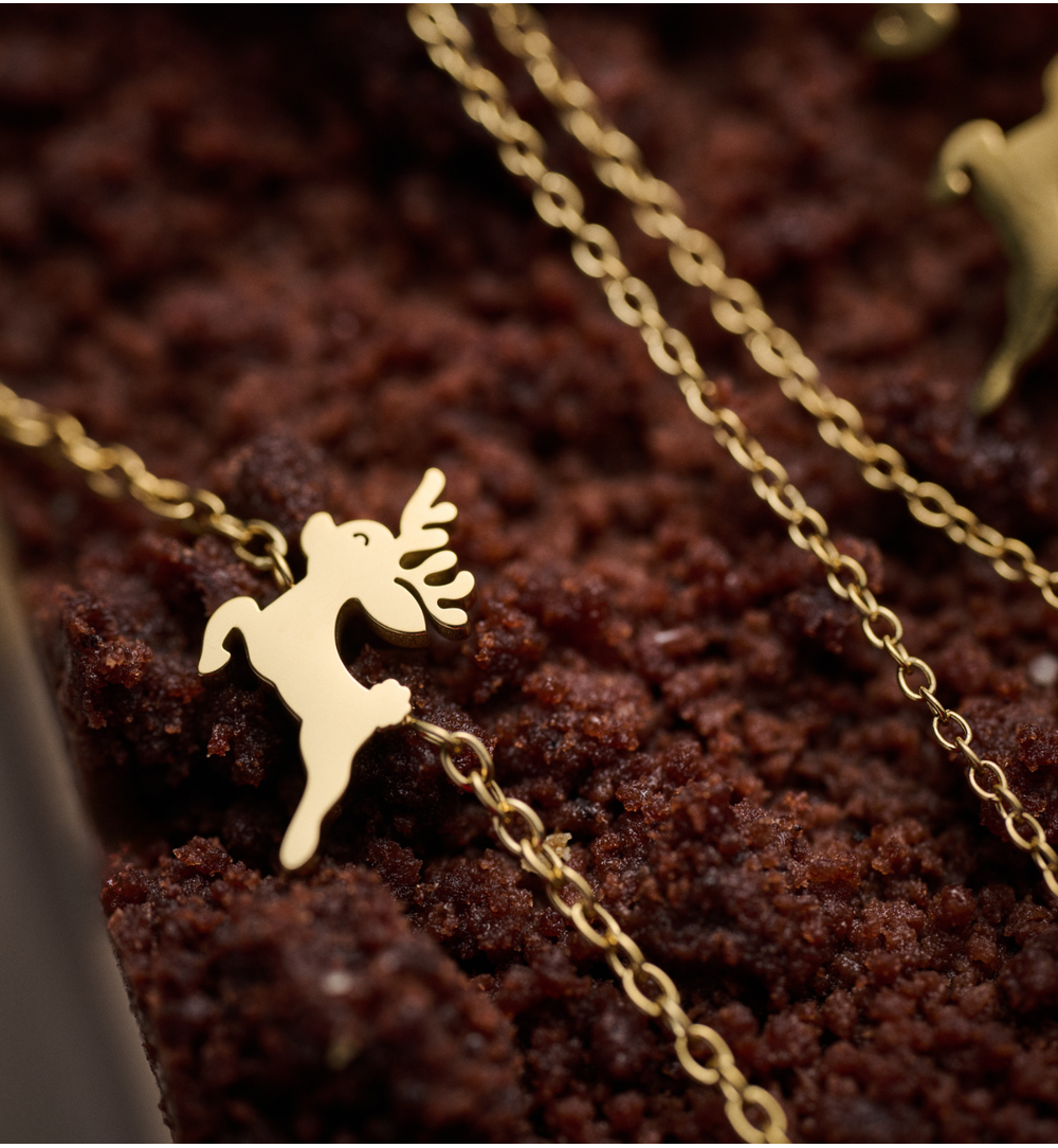 Zestaw świątecznej biżuterii ze złotymi reniferami ZN0061