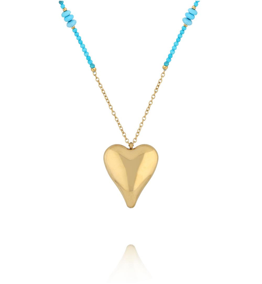 Naszyjnik z turkusu z pozłacanym sercem NPA1584