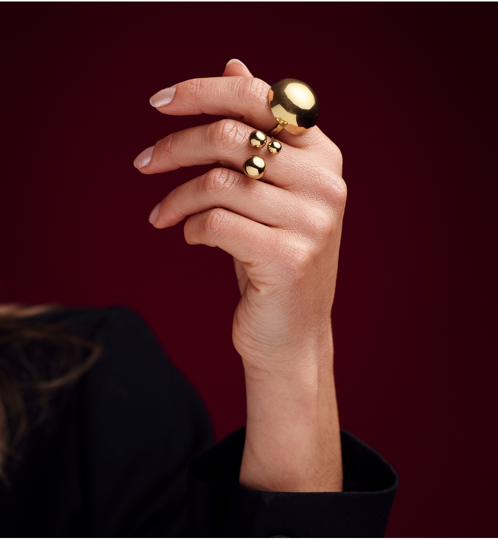 Pierścionek z trzema złotymi kulkami PSA1108