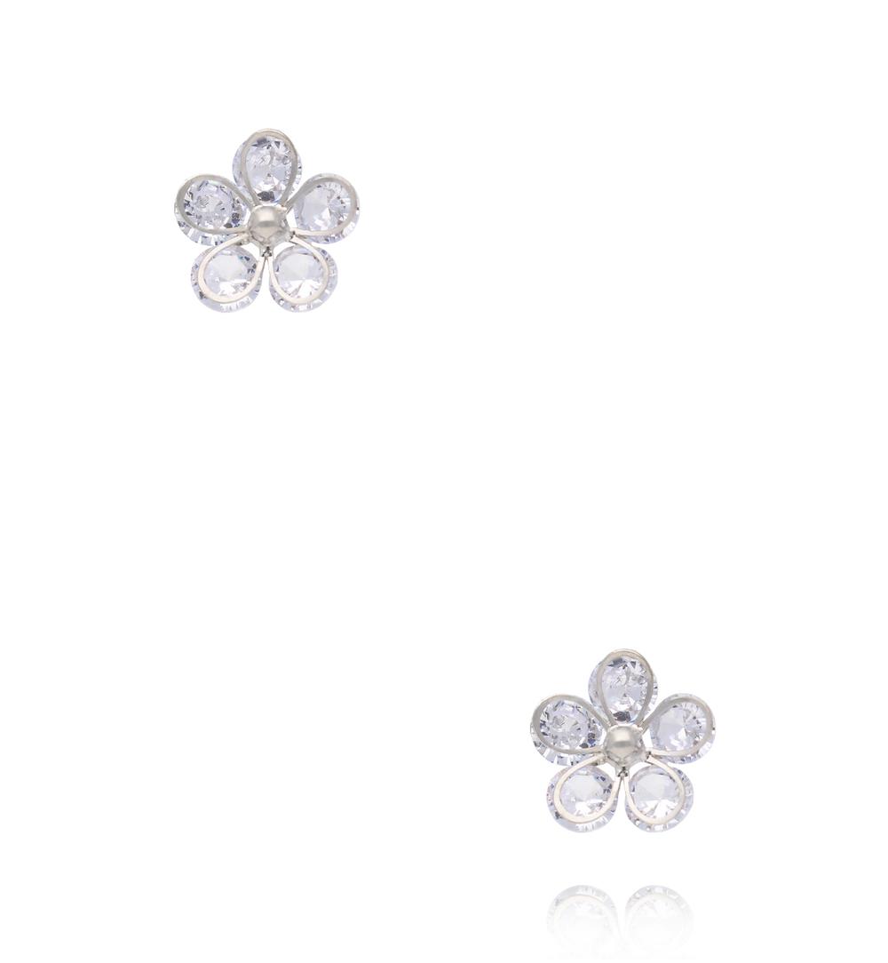 Zestaw srebrnych kolczyków z cyrkoniami – kwiat, serce i kokardka KMB0026