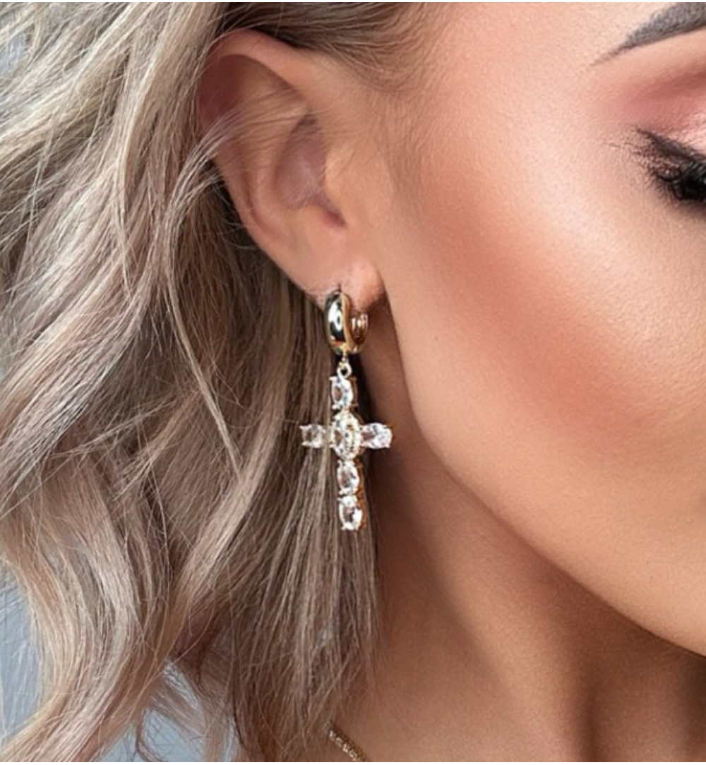 Kolczyki transparentne krzyżyki z kryształkami Hullu KRG0940