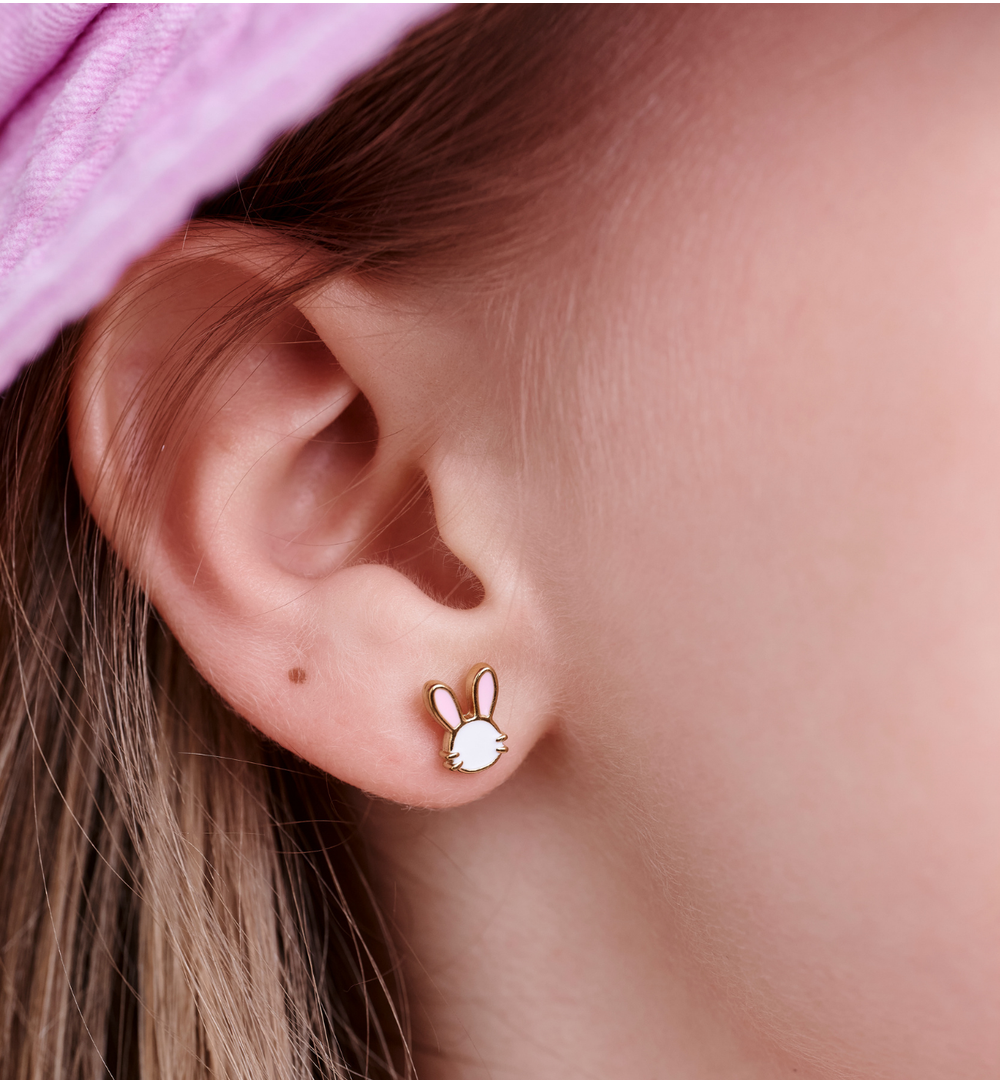 Kolczyki króliczki z różową emalią KSY0679