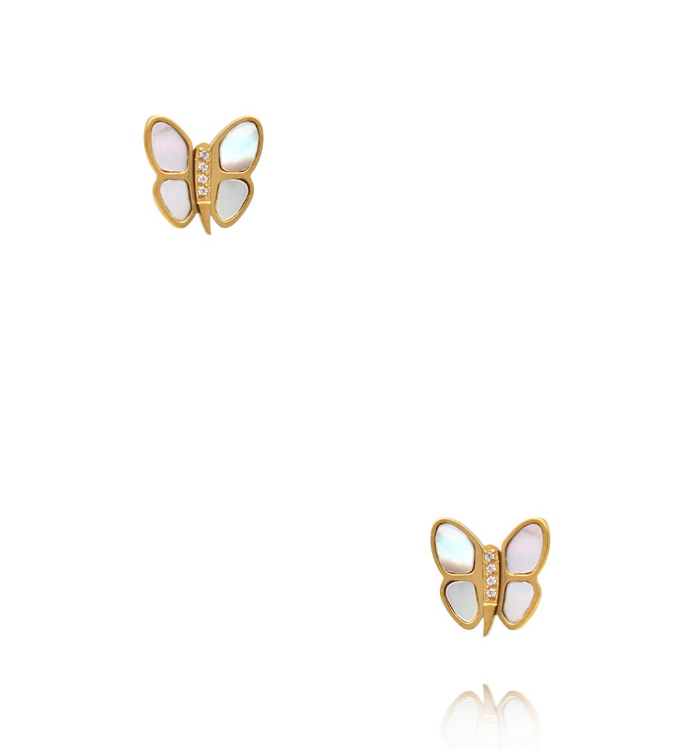 Kolczyki motylki złote z masą perłową KSY0707