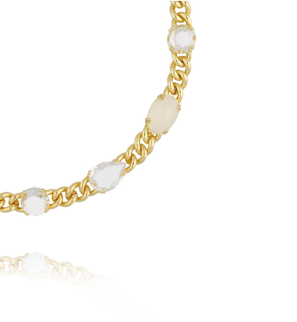 Naszyjnik łańcuch z białymi kryształkami NS0407