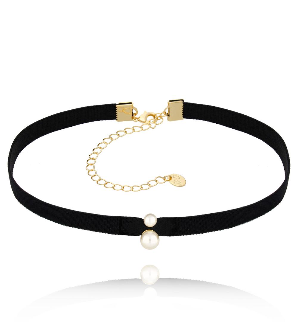Choker czarny z tasiemką i perłami Energetic NS0170