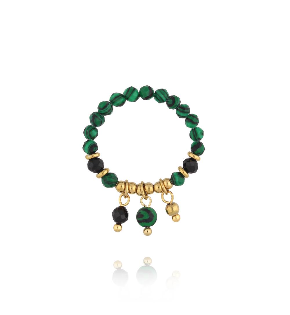 Pierścionek elastyczny z malachitem i czarnym turmalinem PTW0632