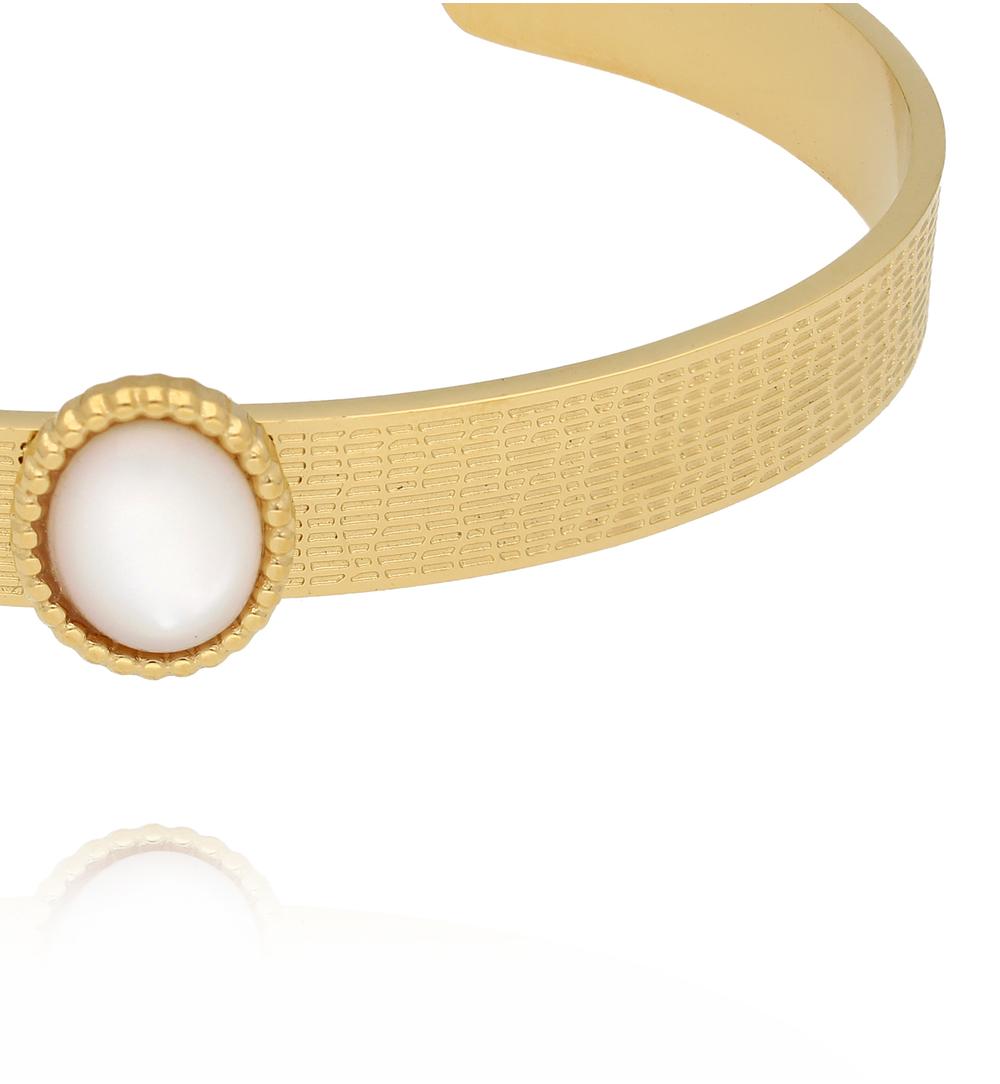 Bransoleta złota open cuff z masą perłową BSY0476