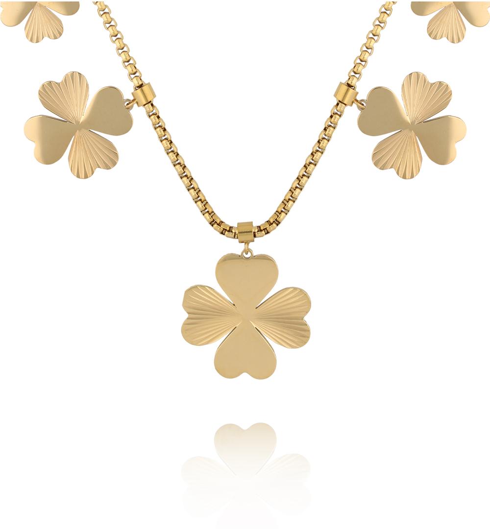 Naszyjnik z koniczynkami złoty NEA0039