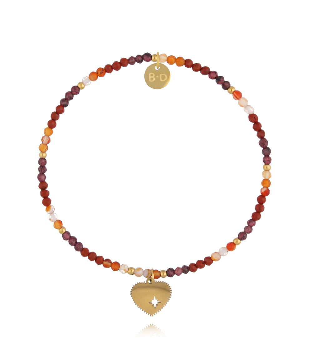 Bransoletka z granatami i zawieszką serca BTW3530