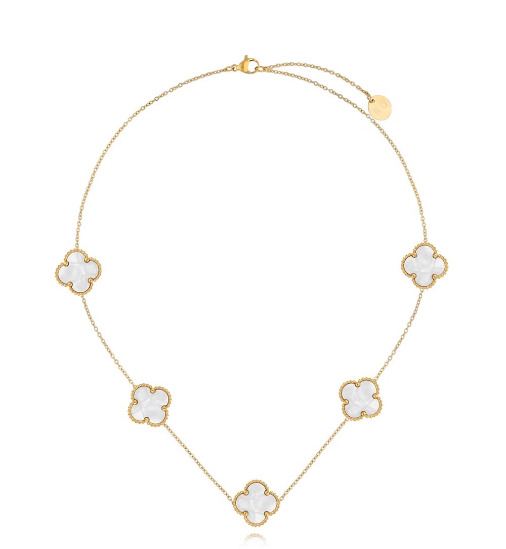 Zestaw biżuterii z białymi koniczynkami ZN0212