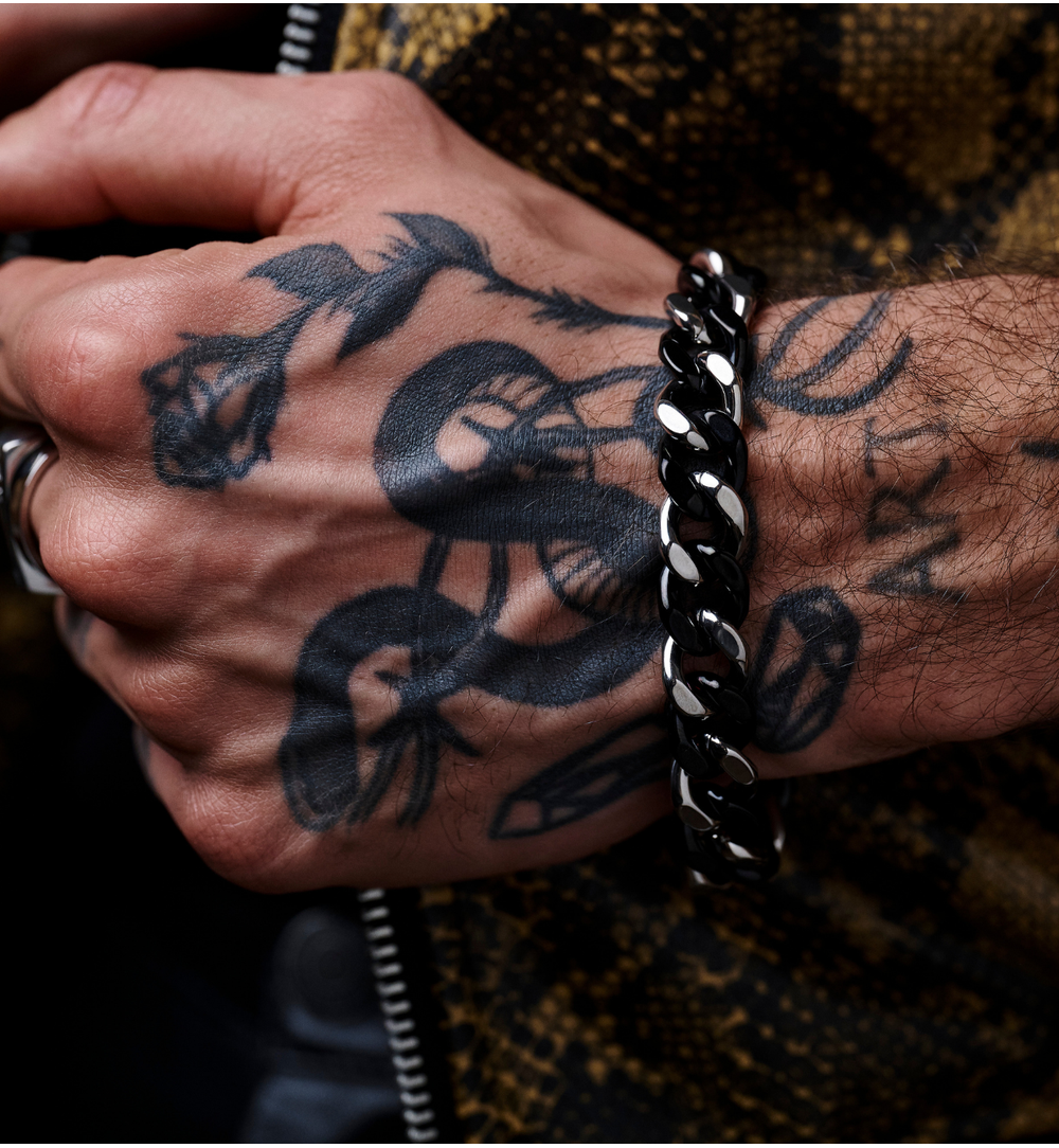 Bransoletka z łańcuchem srebrno czarnym BMITC0821