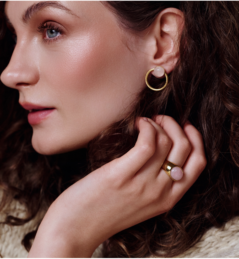 Pierścionek złoty z kwarcem różowy PSA1103