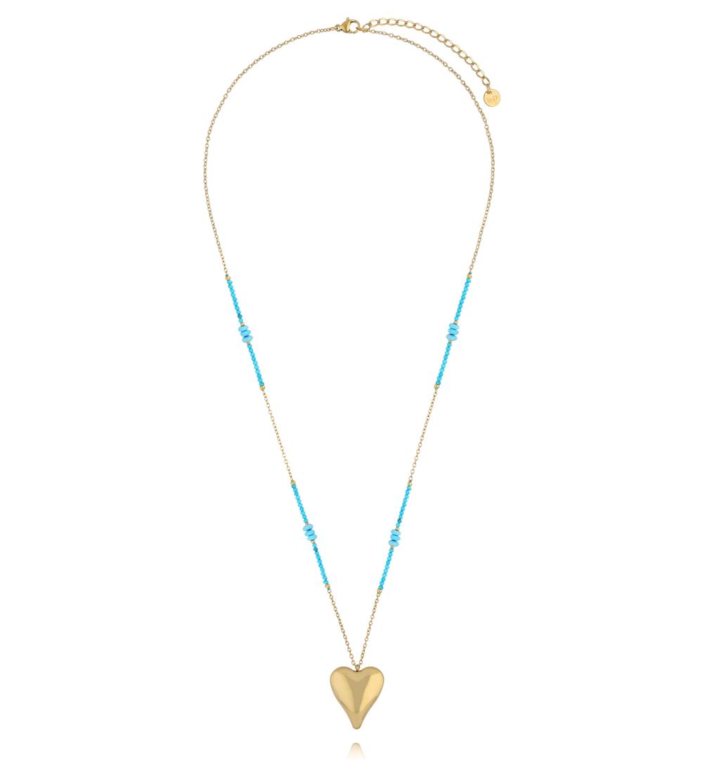 Naszyjnik z turkusu z pozłacanym sercem NPA1584
