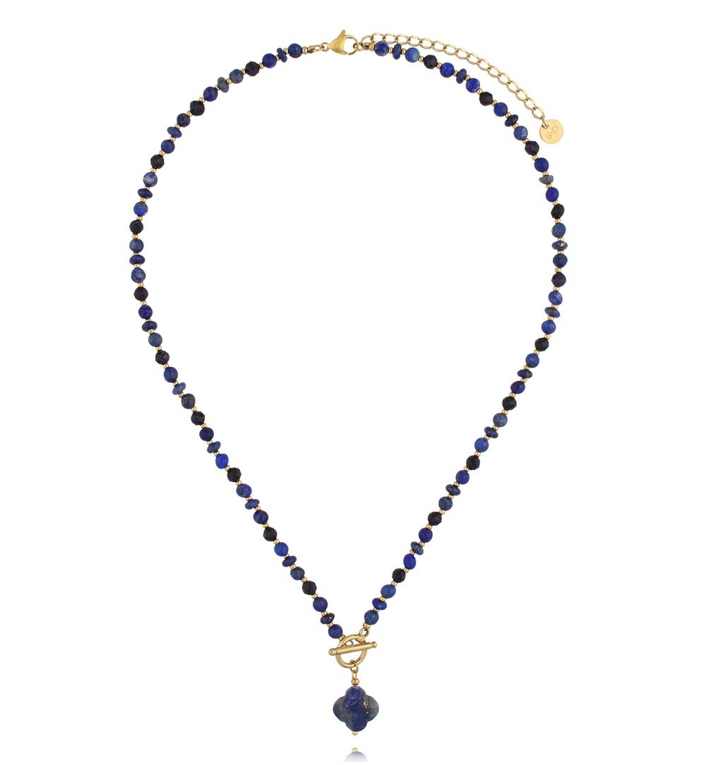 Naszyjnik z lapisu lazuli i sodalitu z zawieszką koniczynki NPA1622