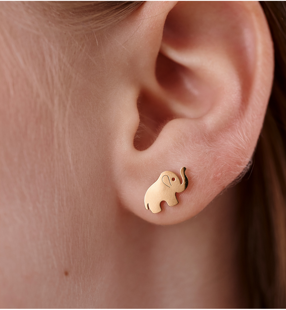 Kolczyki wkrętki w kształcie słonika złote KSY0624