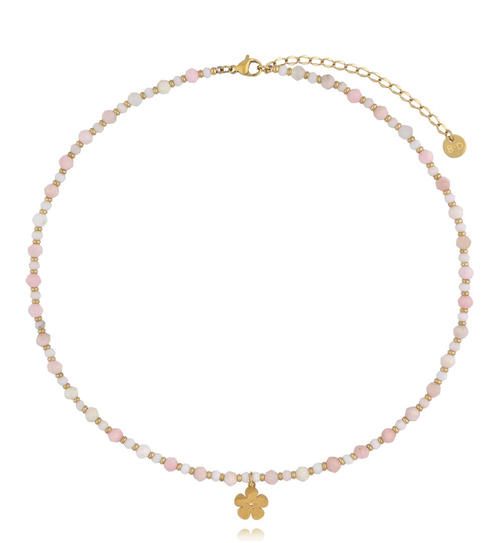 Naszyjnik z różowego opalu i zawieszką kwiatka NTW1644