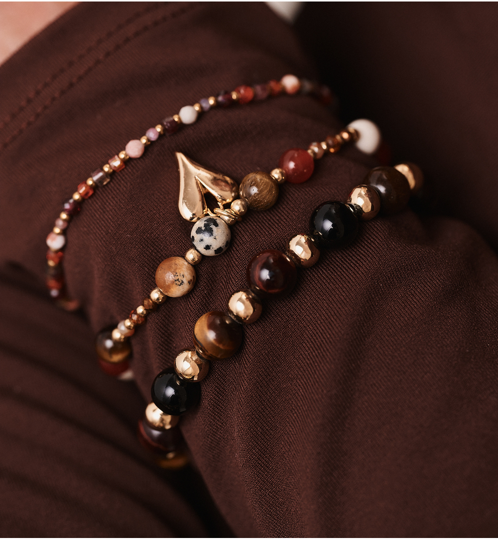 Zestaw bransoletek z kamieni naturalnych w brązowych odcieniach ZN0007