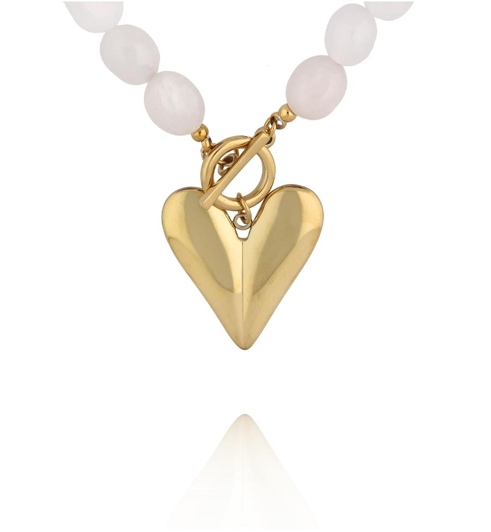 Naszyjnik z białego jadeitu z zawieszką w kształcie serca NPA1600