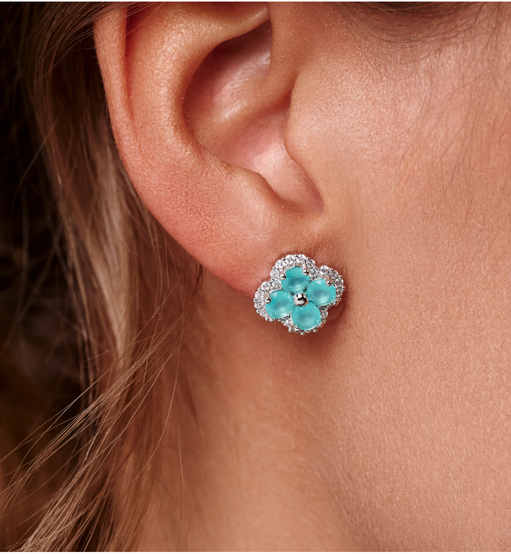 Kolczyki srebrne z turkusowymi kryształkami i cyrkoniami KSS2054