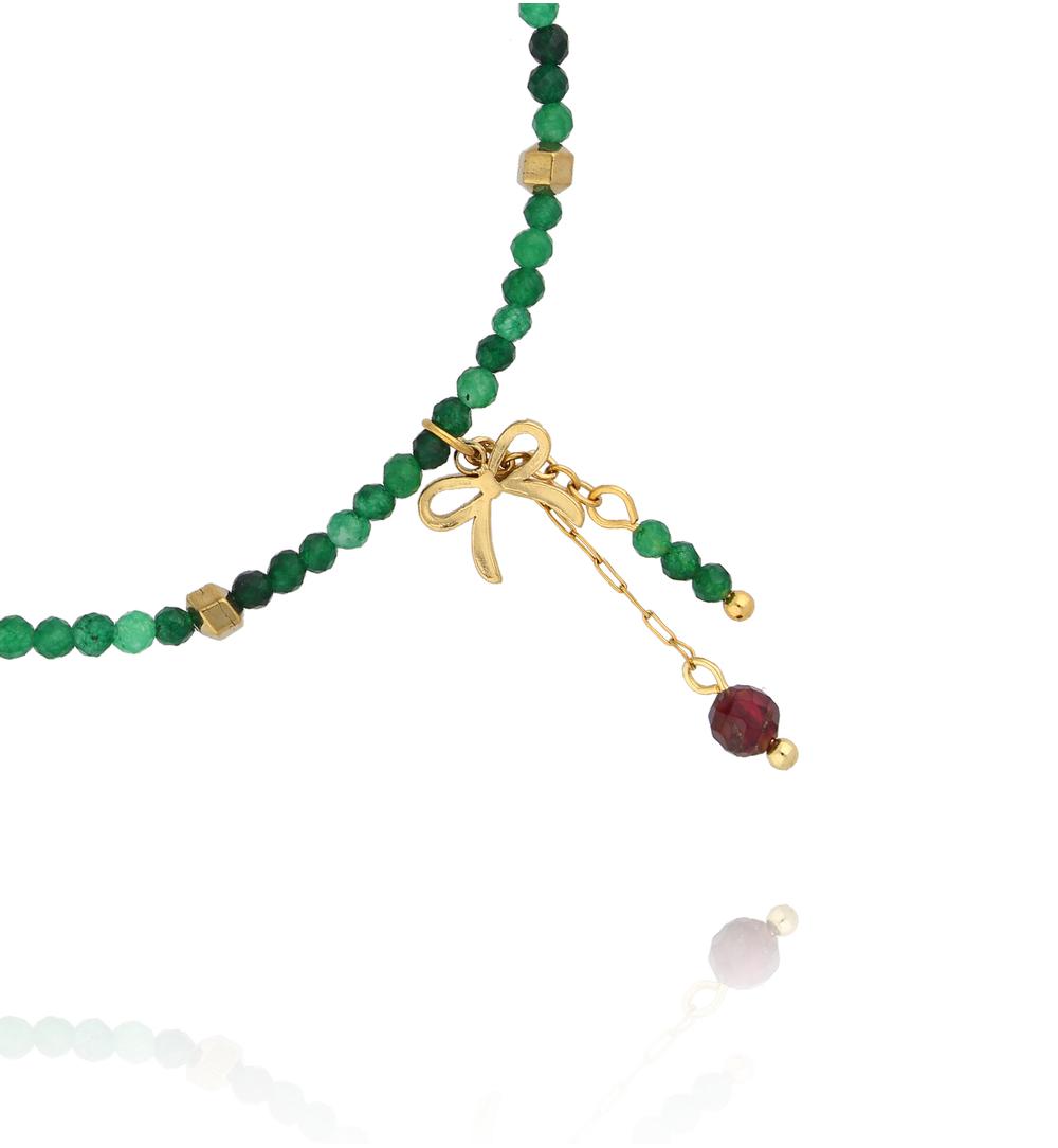 Bransoletka z zielonego jadeitu i granatu z zawieszką kokardki BTW3582