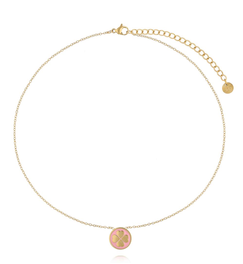 Naszyjnik z zawieszką koniczynką w różu i złocie NSA1532