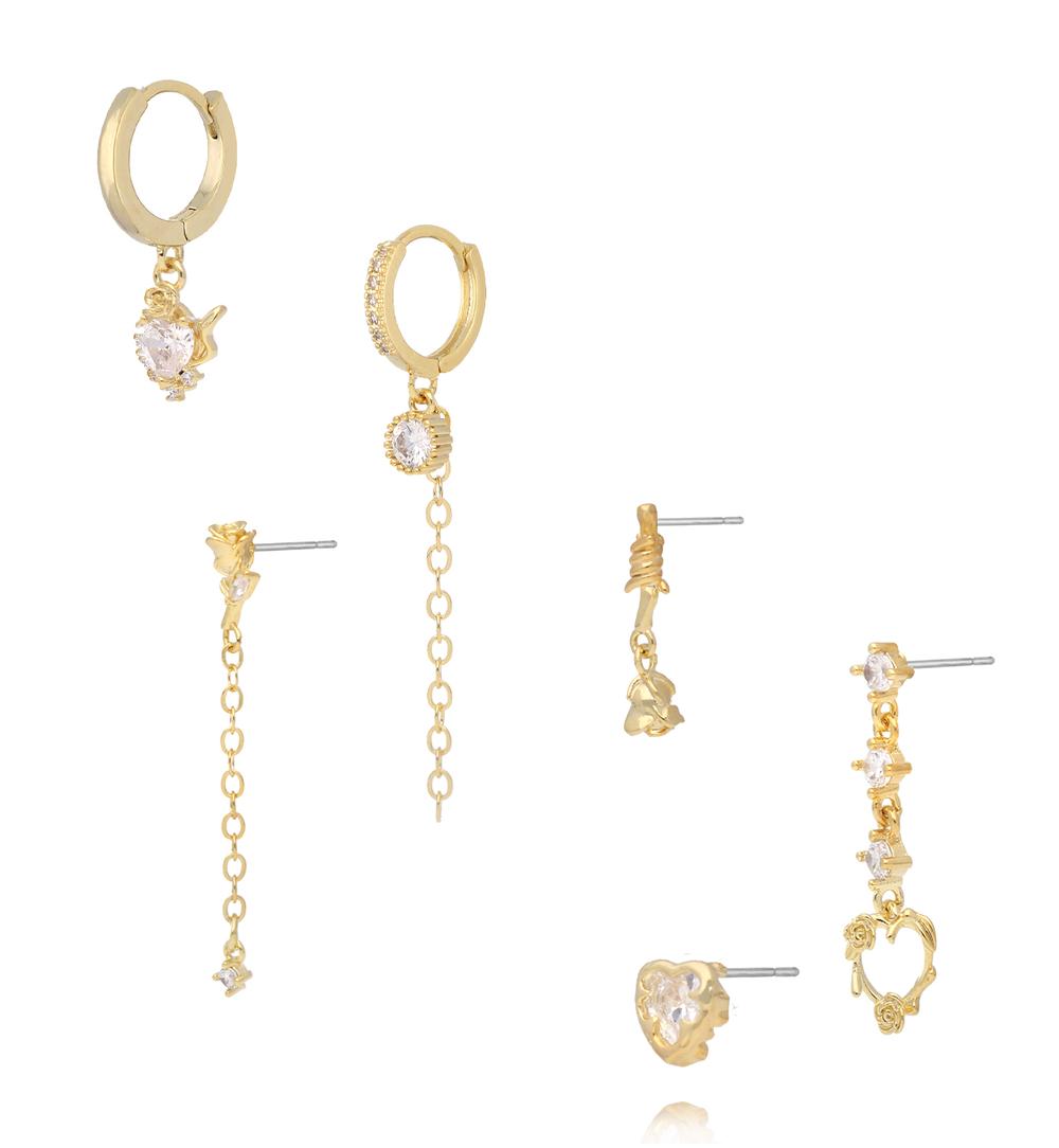 Zestaw złotych kolczyków z zawieszkami KLU0185