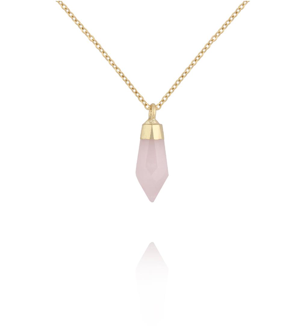 Naszyjnik z kwarcem różowym w złotej oprawie NEA0106
