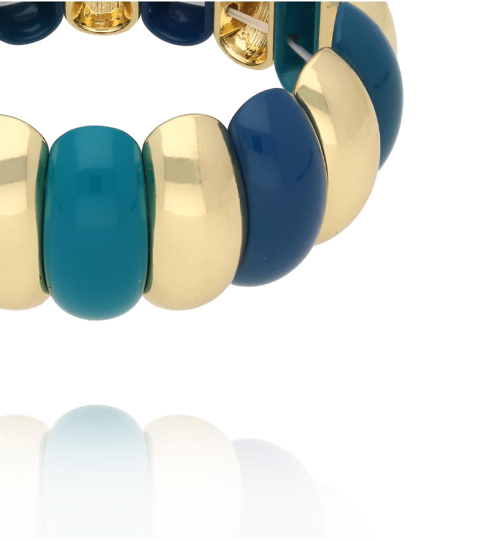 Bransoletka elastyczna w odcieniach turkusu, granatu i złota BCR0072
