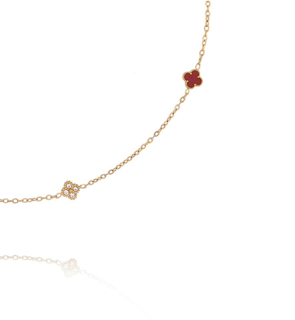Naszyjnik złoty z czerwonymi koniczynkami i cyrkoniami NSY0739