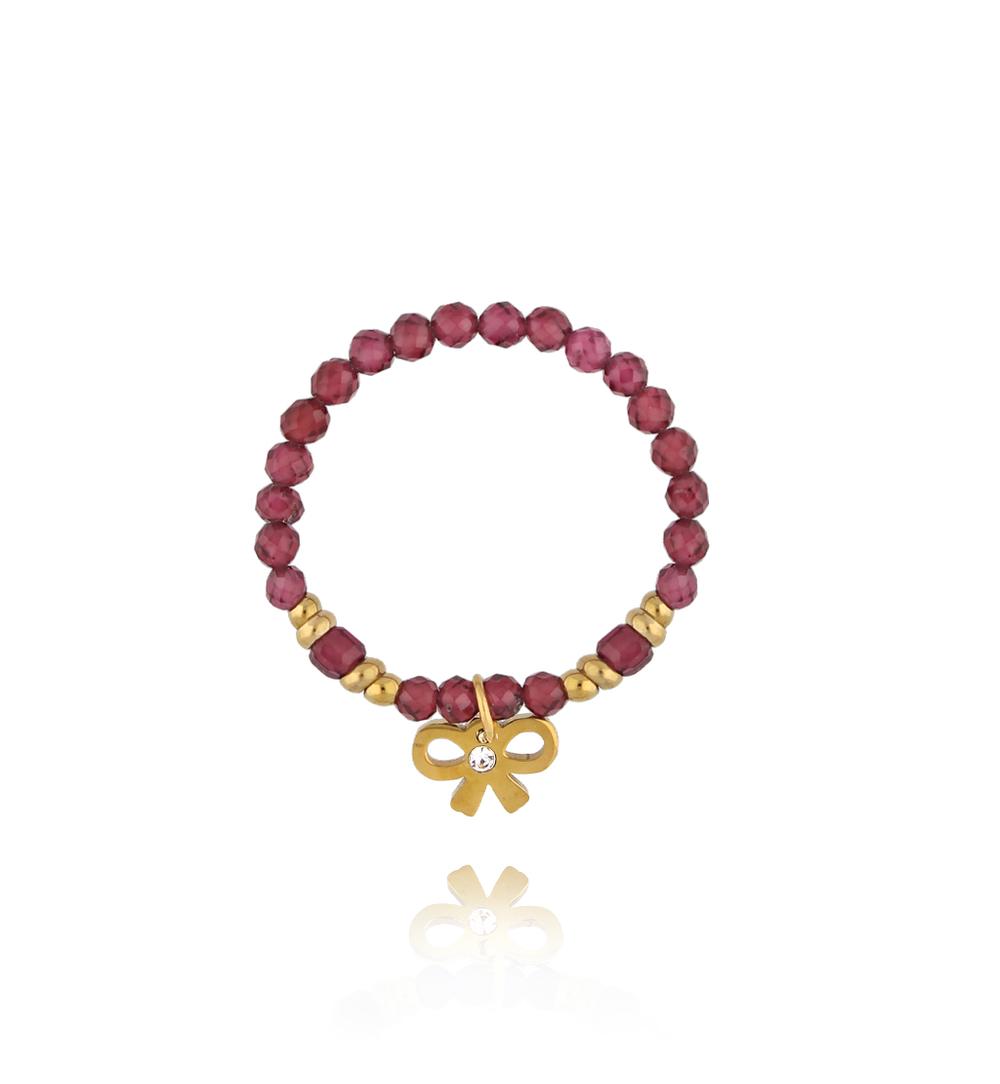 Pierścionek z granatami i złotą kokardką PTW0582