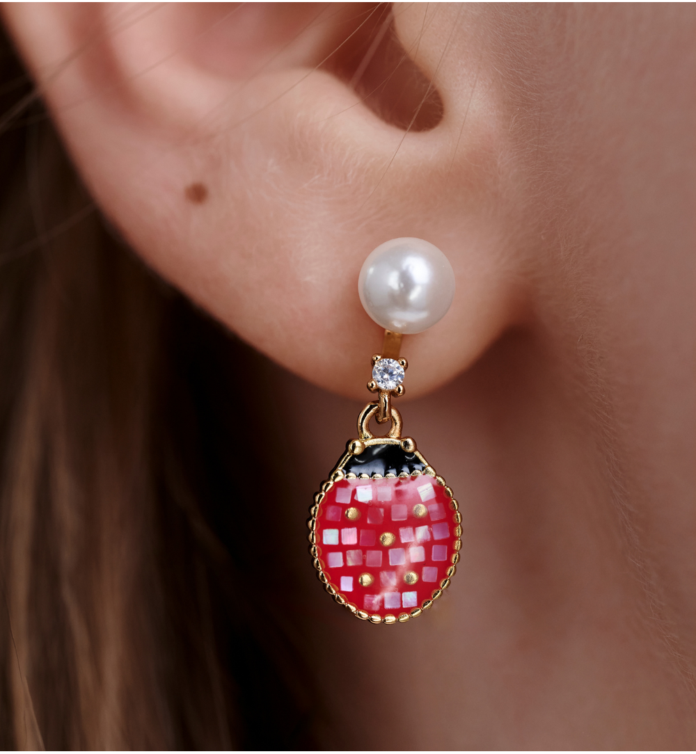 Kolczyki z perłami i biedronkami KSS2056