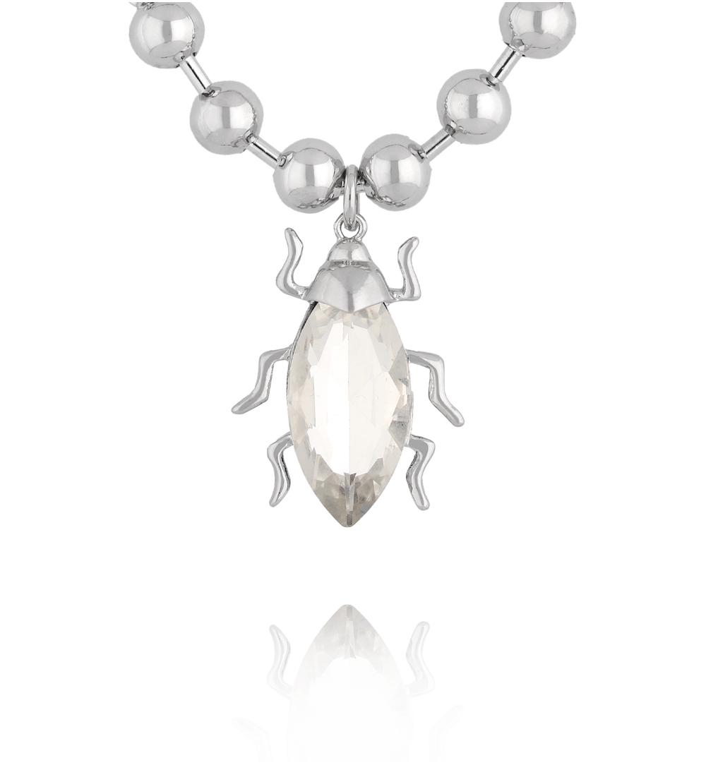 Naszyjnik w kolorze srebra z zawieszką-żuczkiem NMI0234