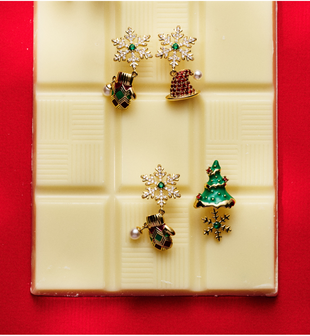 Kolczyki świąteczne z rękawiczką i czapką KSY0305