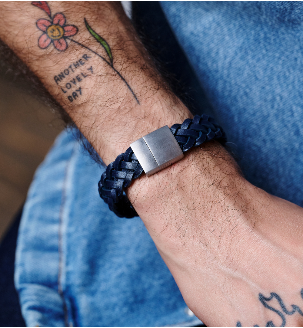 Bransoletka męska granatowa skórzana BMITC0991