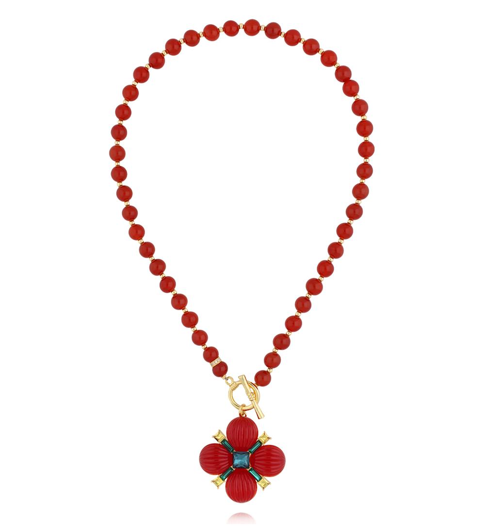 Zestaw biżuterii z czerwonym motywem kwiatowym ZN0161