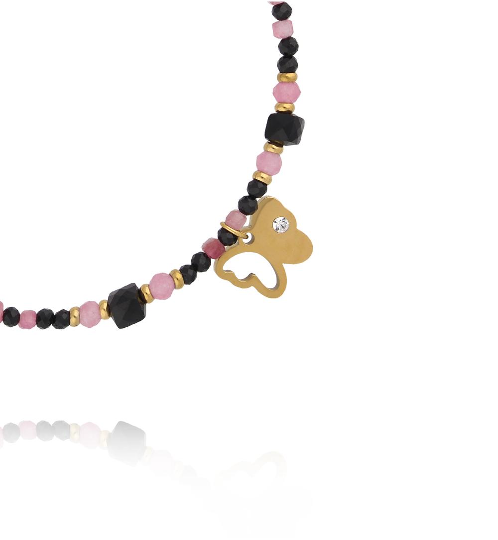 Bransoletka z turmalinem i jadeitem z zawieszką motyla BTW3553