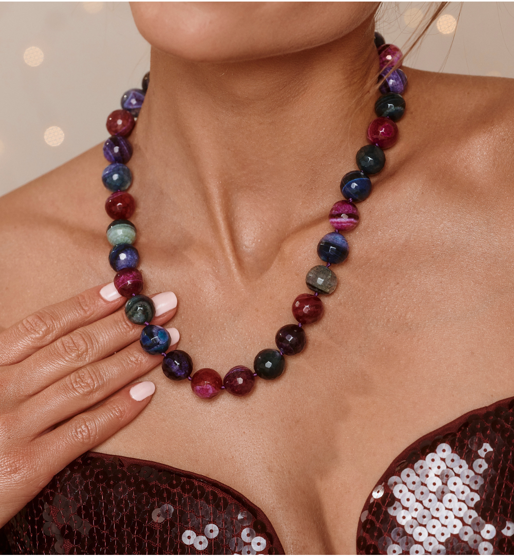 Naszyjnik z agatami fuksjowo zielony NPA1530