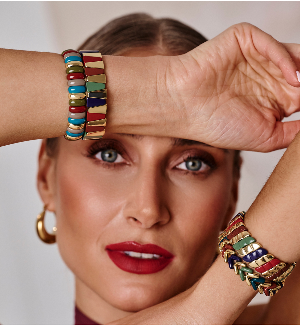 Bransoletka modułowa w kolorach ziemi z złotymi akcentami BCR0065