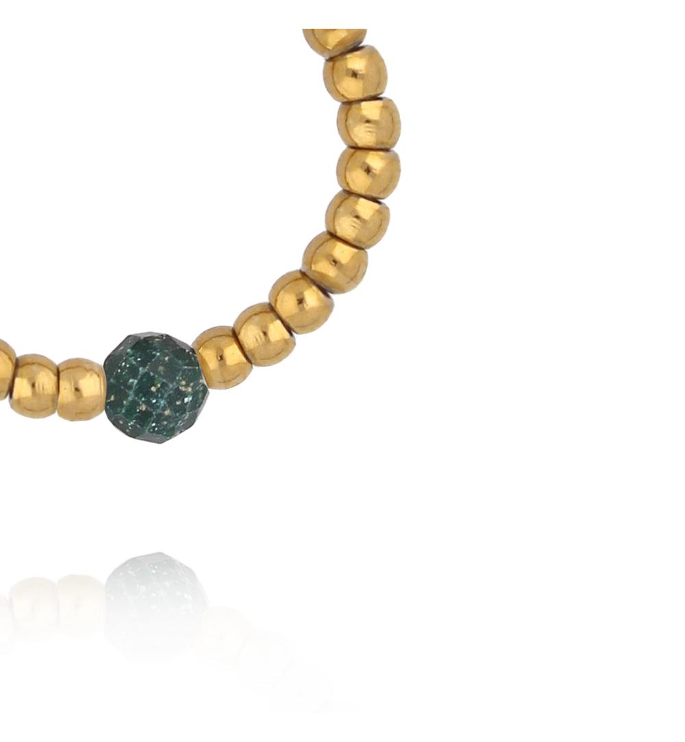 Pierścionek elastyczny ze złotych kuleczek z afrykańskim jadeitem PTW0607