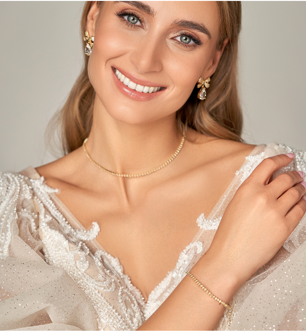 Bransoletka tenisowa złota z kryształkami Kate 17 cm BSS0097