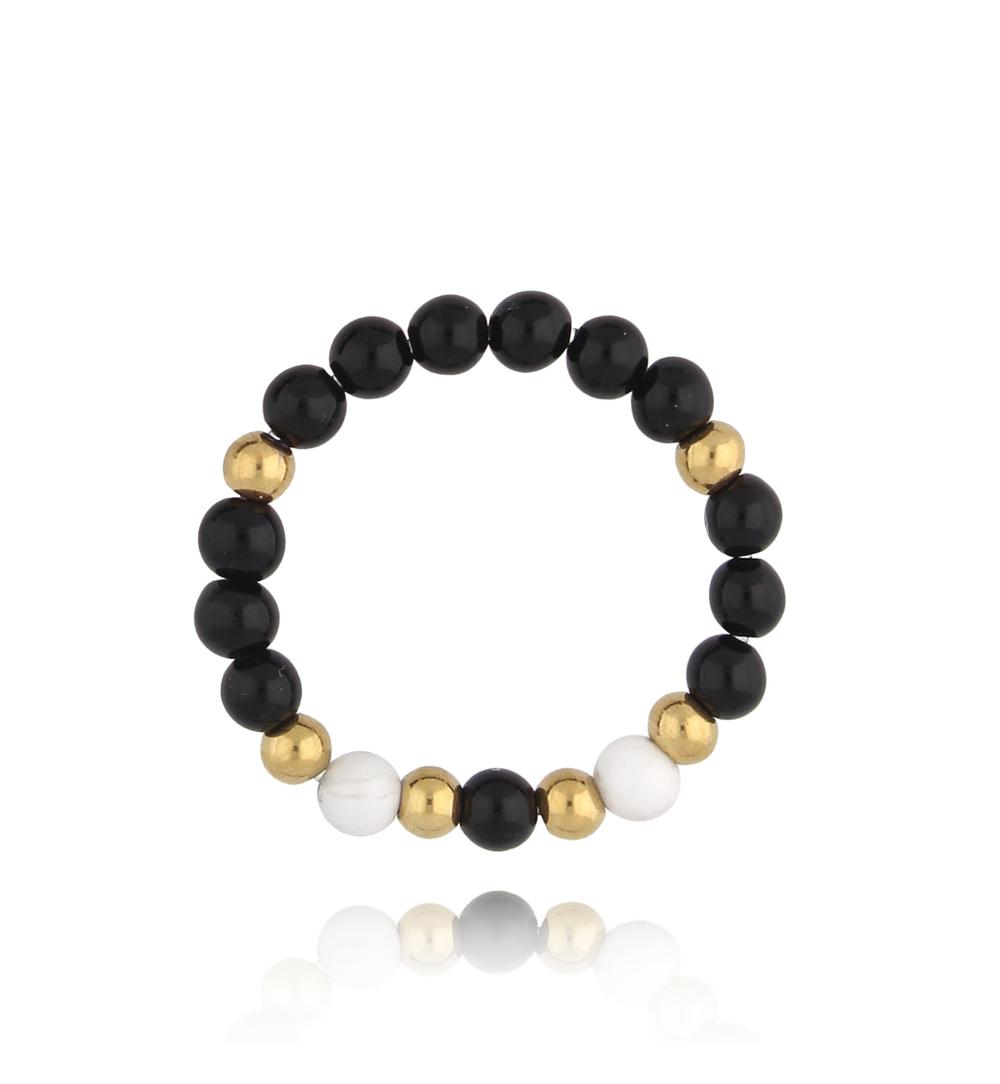 Pierścionek czarny z agatami Black Magic PSC0560