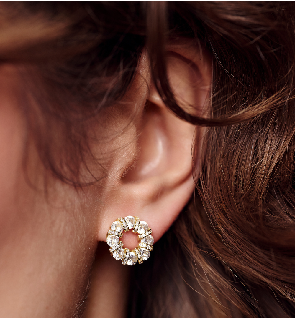 Kolczyki koła z kryształami złote KSS2220