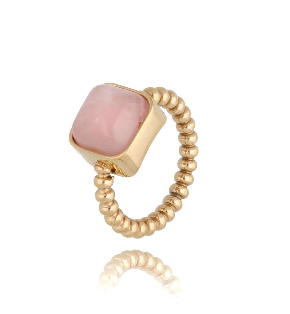 Pierścionek złoty kwadratowy z kwarcem różowym Ritual PSA1131