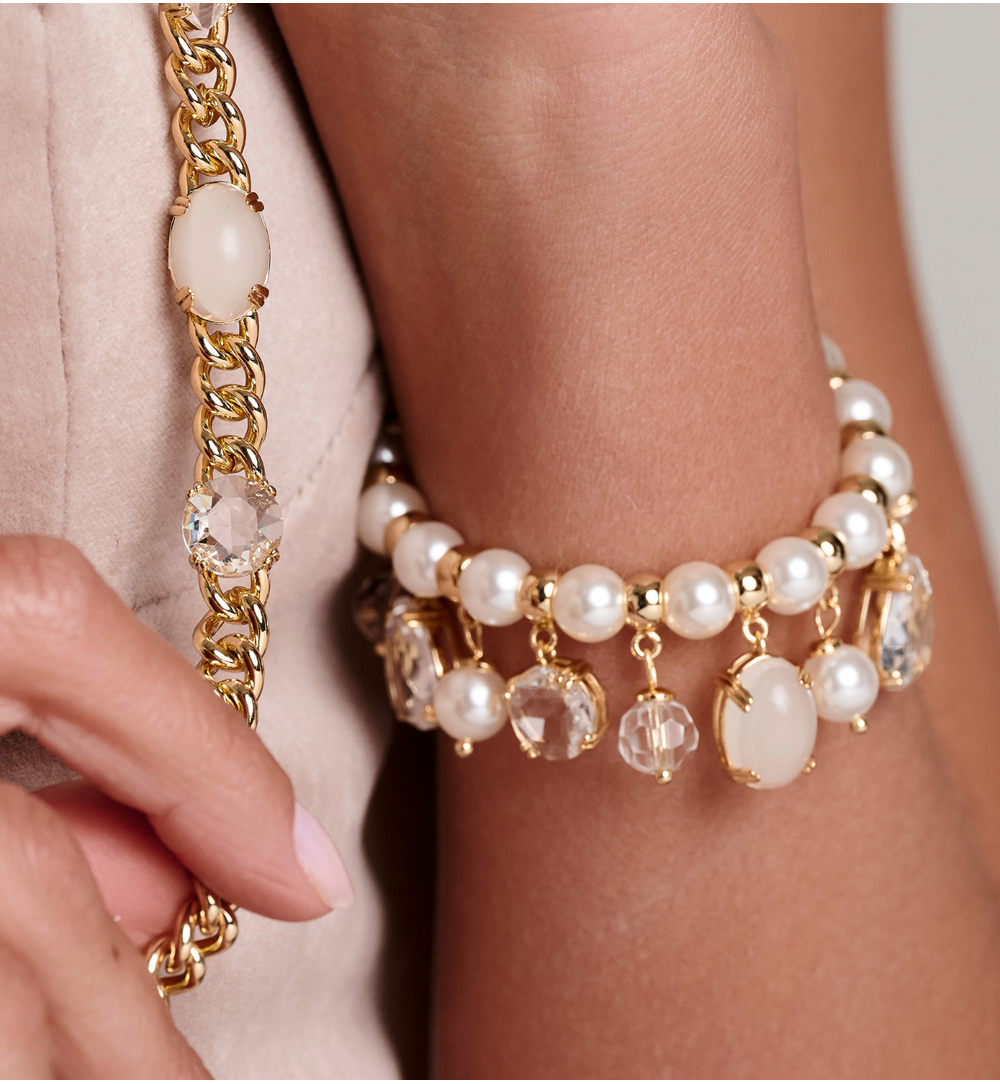 Bransoletka złota z beżowymi kryształkami BSS0265